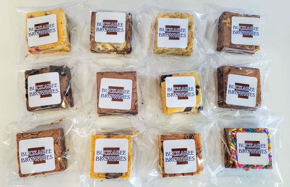 A box of a dozen brownies shipped to you Buckabee Brownies